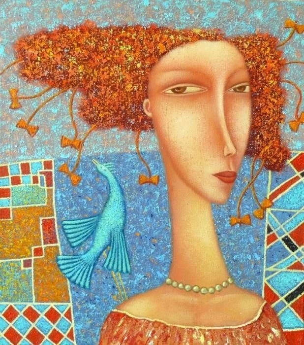 Синяя птица 3. Дмитрий Сулимов - живопись, наив, портрет, девушка, птица - оригинал