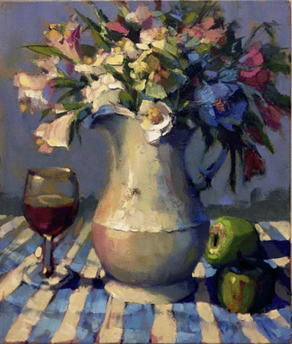 Цветы в вазе - натюрморт, живопись, цветы, ваза - предпросмотр