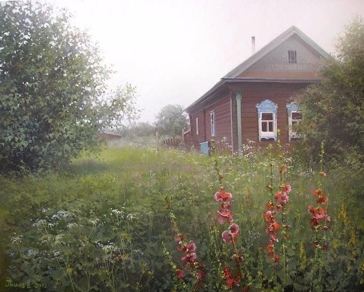 Утро в деревне - утро, деревня, дом, лето, пейзаж, двор - оригинал