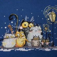 Схема вышивки «Коты зимой у фонаря»