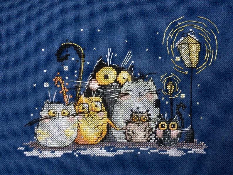 Коты зимой у фонаря - зима, смешно, фонарь, мило, коты, рисунок - оригинал