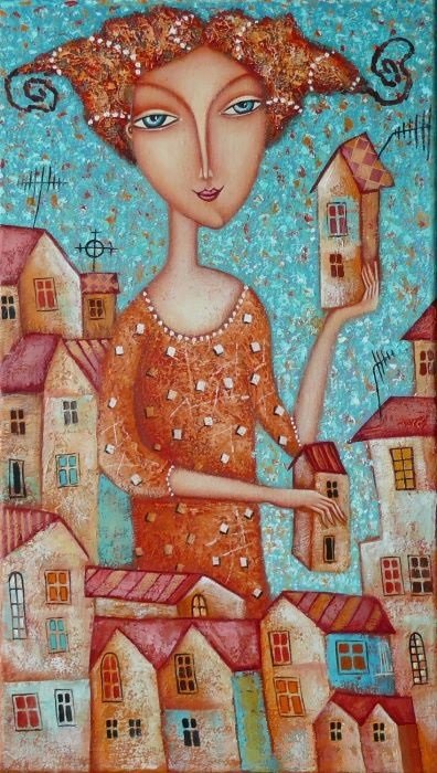 Воспоминания о любимом городе. Дмитрий Сулимов - дом, город, девушка, наив - оригинал