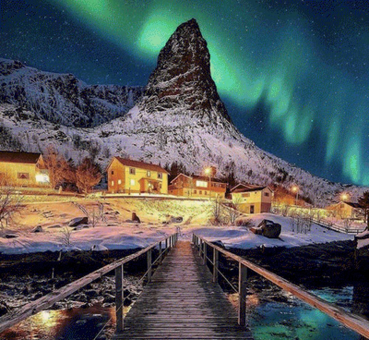 Северное сияние - ночь, сияние, зима, пейзаж - предпросмотр