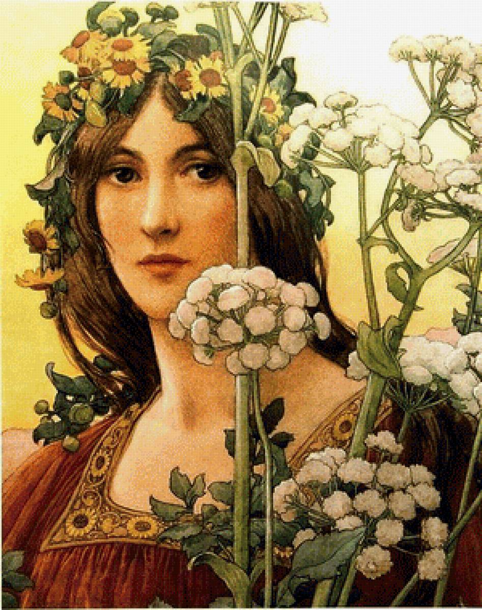 Девушка в венке. Данте Габриэль Россетти - прерафаэлит, цветы, девушка - предпросмотр