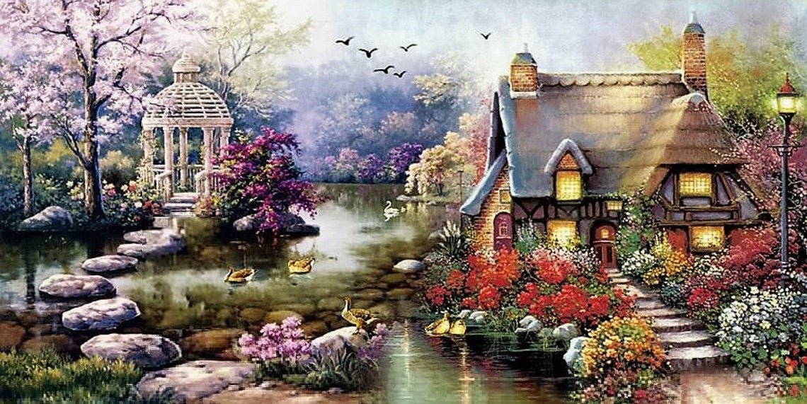 Домик с беседкой - природа, домик - оригинал