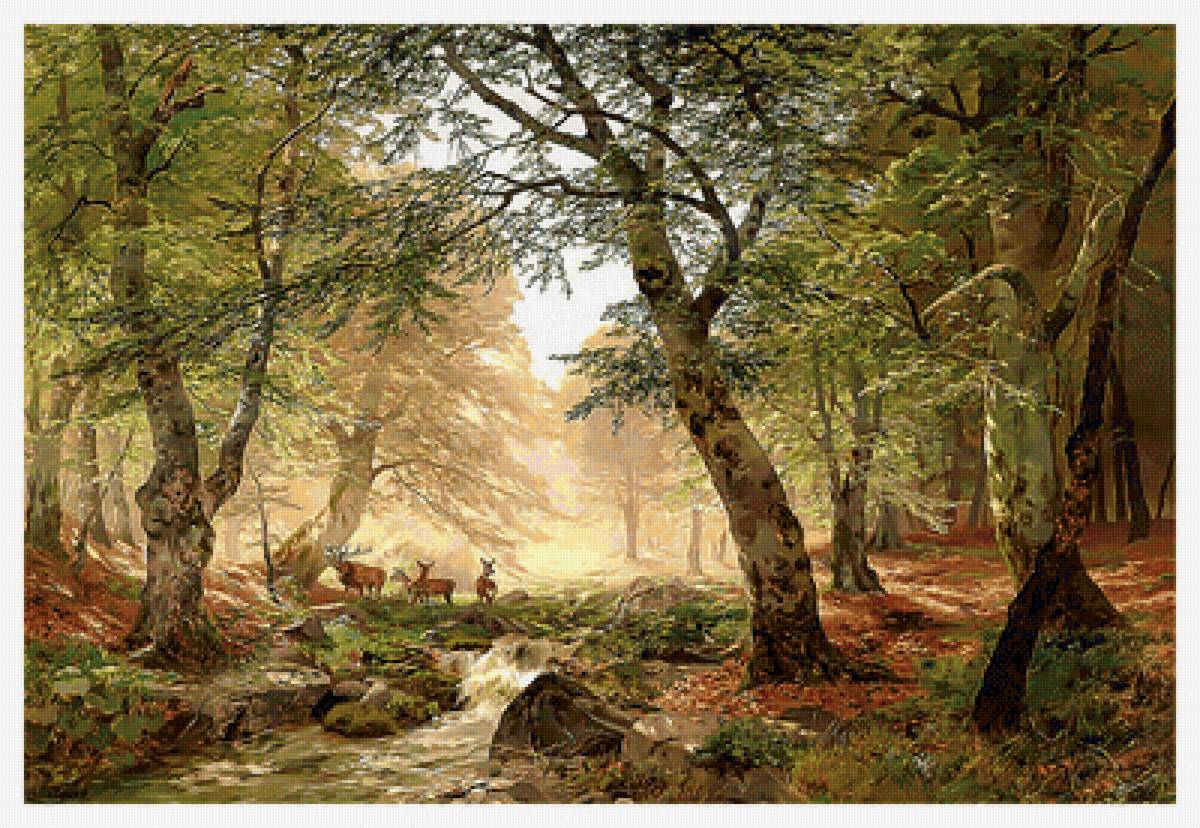 Пейзаж. Лес. - пейзаж, живопись, река, природа, лес - предпросмотр