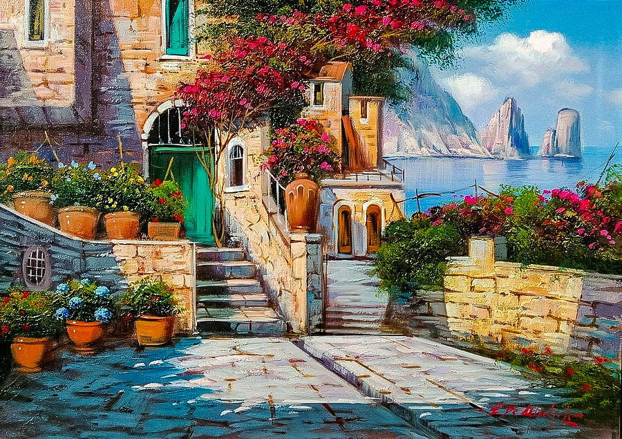 Capri. South Of Italy. - ernesto di michele painter.seascapes.flowers and gardens. - оригинал