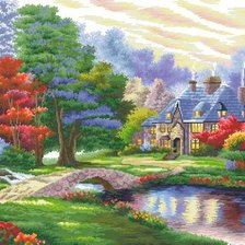 Схема вышивки «Домик в осеннем лесу»