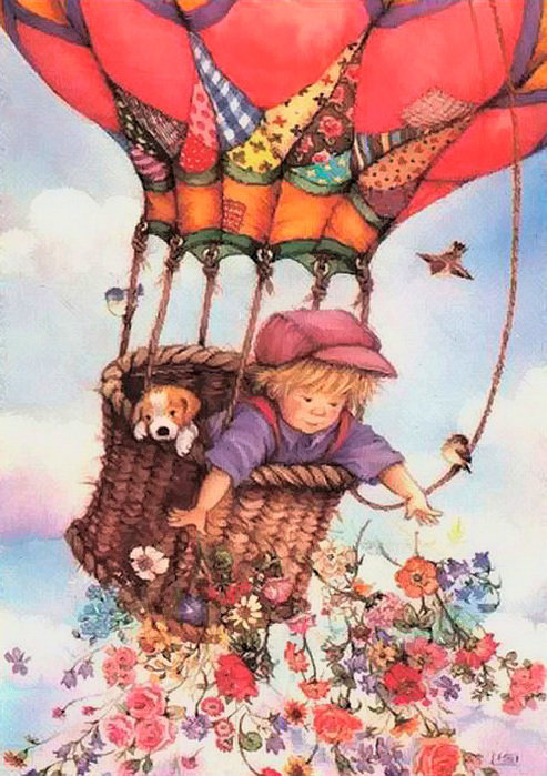 воздушный шар - мальчик, цветы, воздушный шар - оригинал