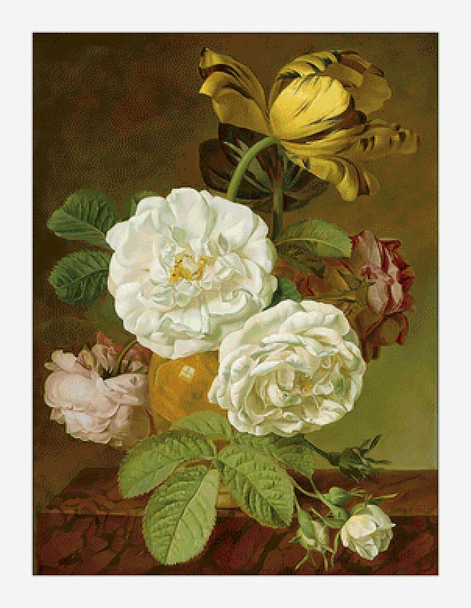 Розы. Букет. - букет, цветы, живопись, розы - предпросмотр