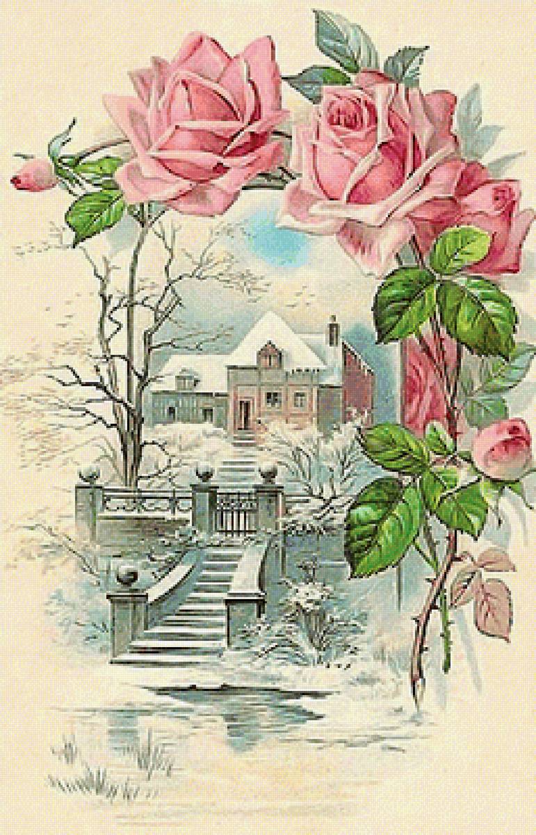 №2100411 - цветы, рисунки, розы, пейзаж - предпросмотр