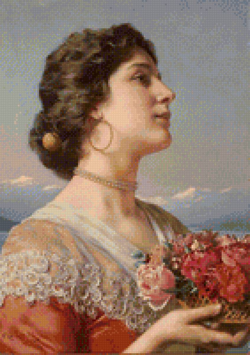 Дама с корзиной роз - предпросмотр