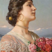 Схема вышивки «Дама с корзиной роз»