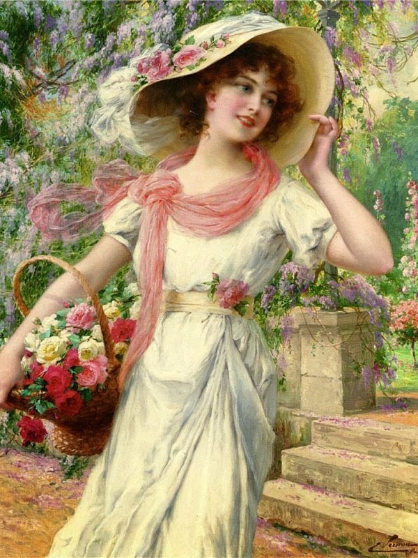 Девушка с корзиной роз - корзина, розы, девушка, портрет - оригинал