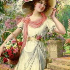 Девушка с корзиной роз