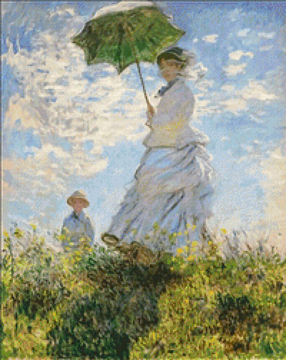 Моне. Дама с зонтиком - зонтик, лето, моне, дама, пейзаж, солнце - предпросмотр