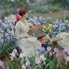 Схема вышивки «Девушка в саду. Владимир Гусев»