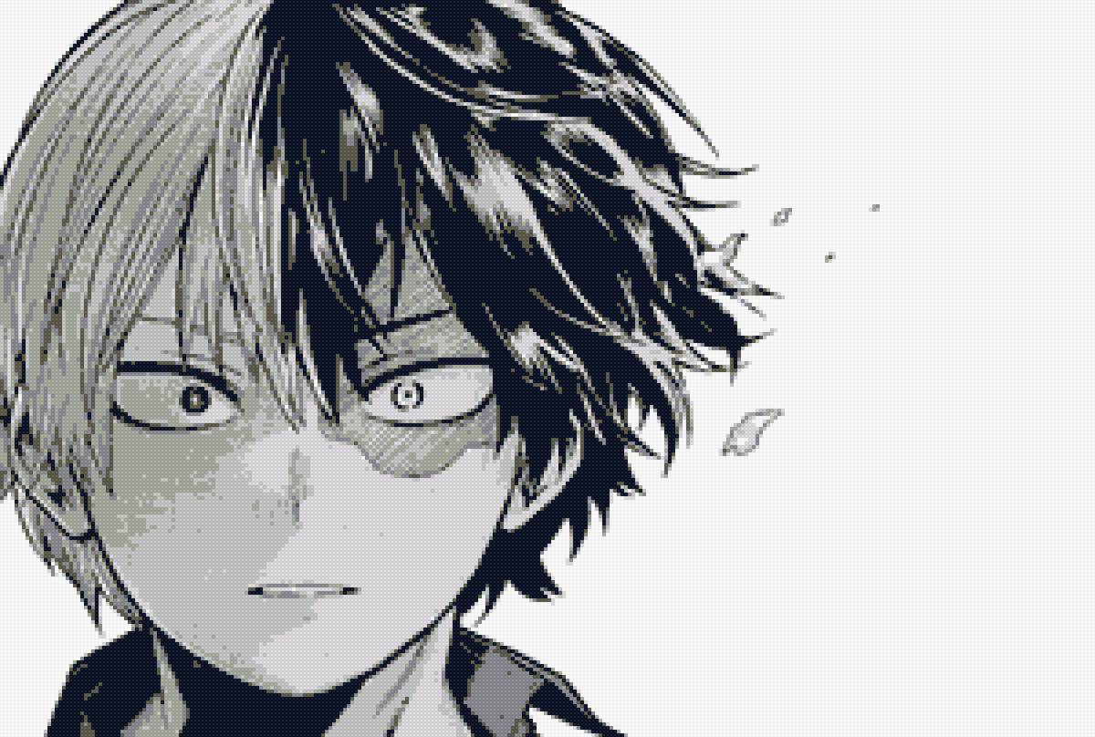 тодороки шото - парень, черно белое, манга - предпросмотр