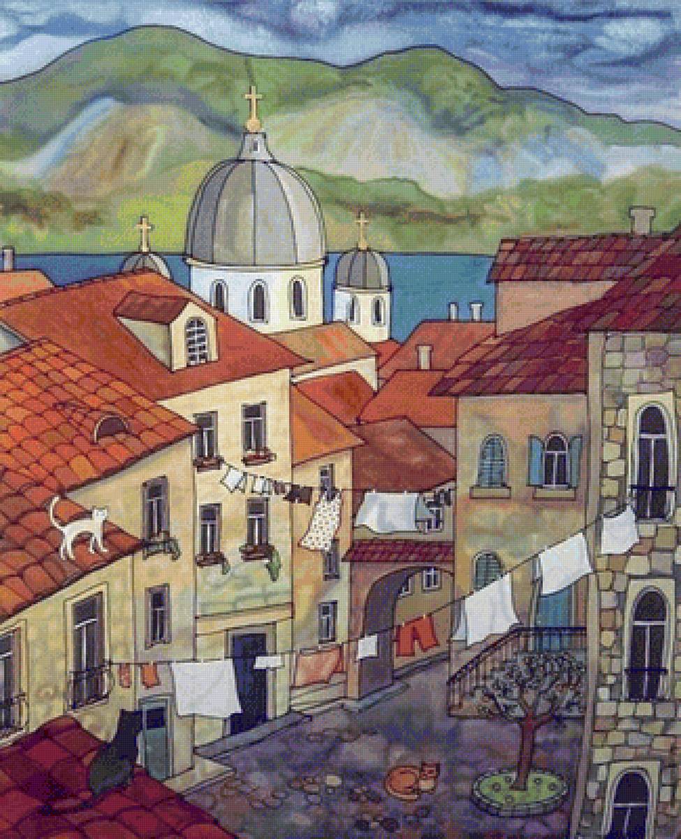 Старый город - наив, улица, город, пейзаж - предпросмотр