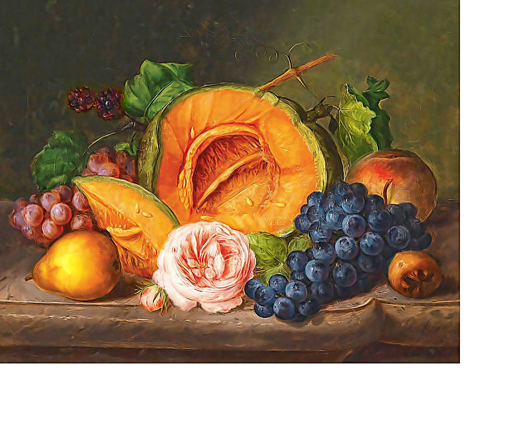 Натюрморт - виноград, розы, тыква - оригинал