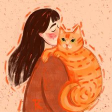 Схема вышивки «Девочка и кот»