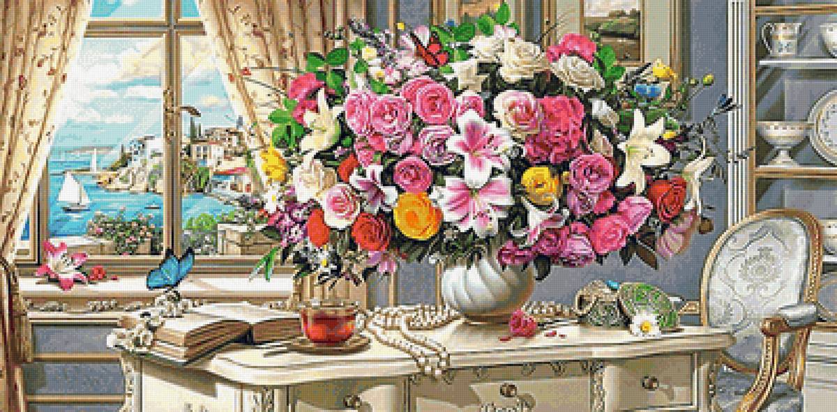 №2103308 - цветы, книга, букет, окно - предпросмотр