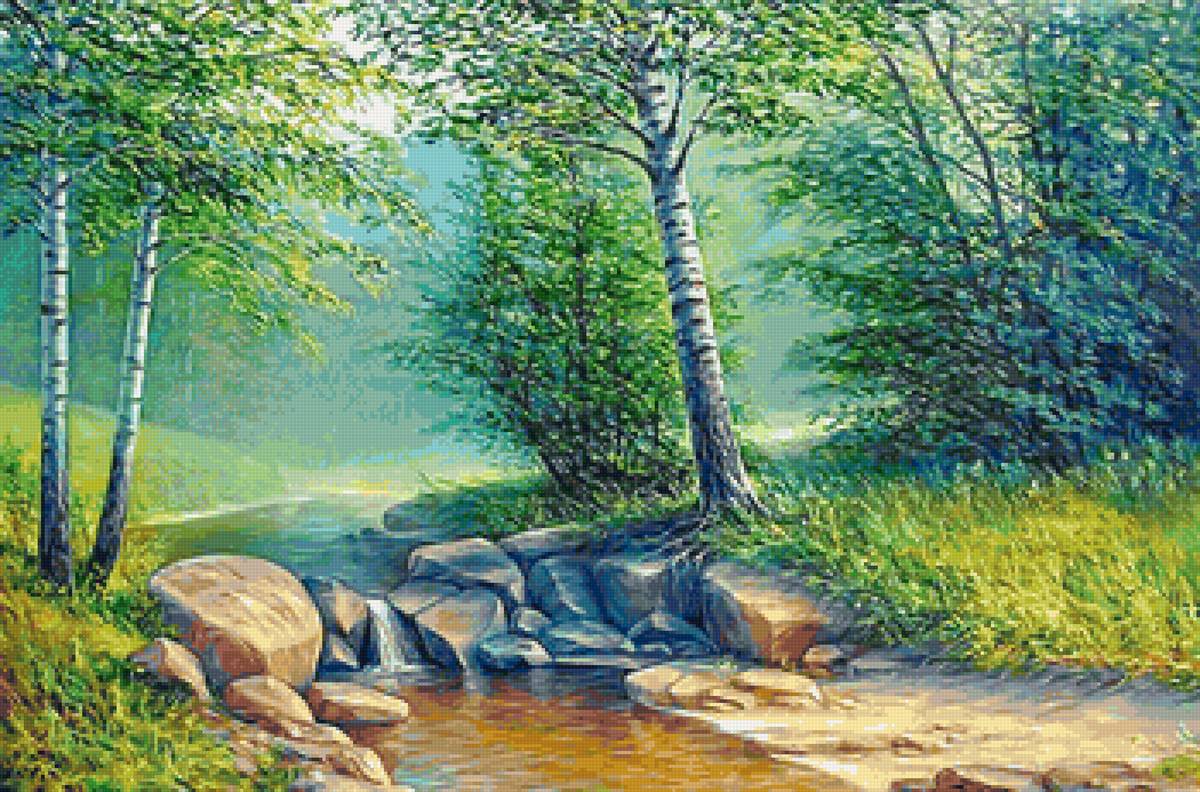 пейзаж - деревья, пейзаж, река, природа, березы - предпросмотр