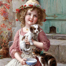 Оригинал схемы вышивки «Девочка, щенок и котёнок. Эмиль Вернон» (№2103327)