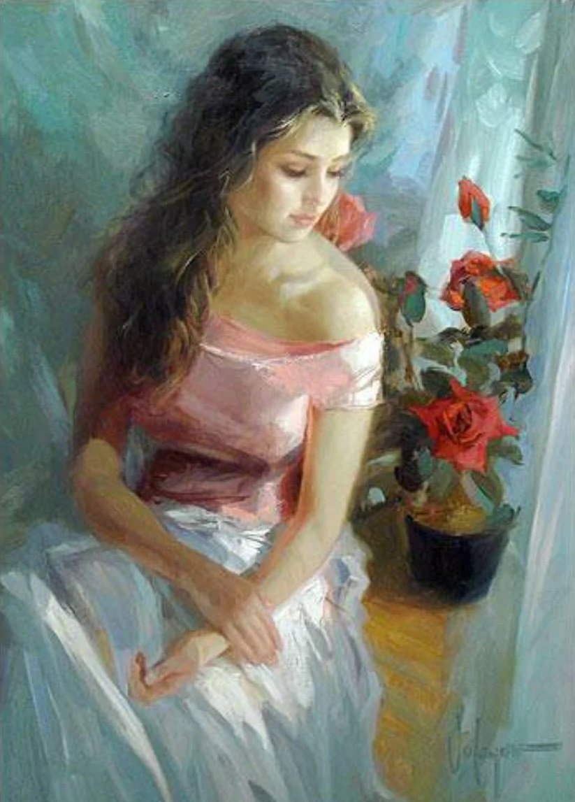Девушка с розой. Владимир Волегов - роза, портрет, девушка, живопись - оригинал