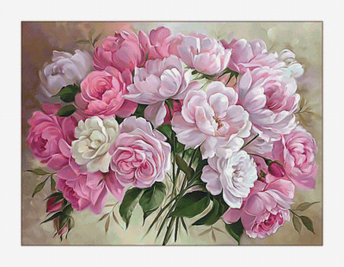Розовый букет. - букет, живопись, цветы, розы - предпросмотр