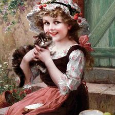 Оригинал схемы вышивки «Девочка с котёнком. Эмиль Вернон» (№2104063)