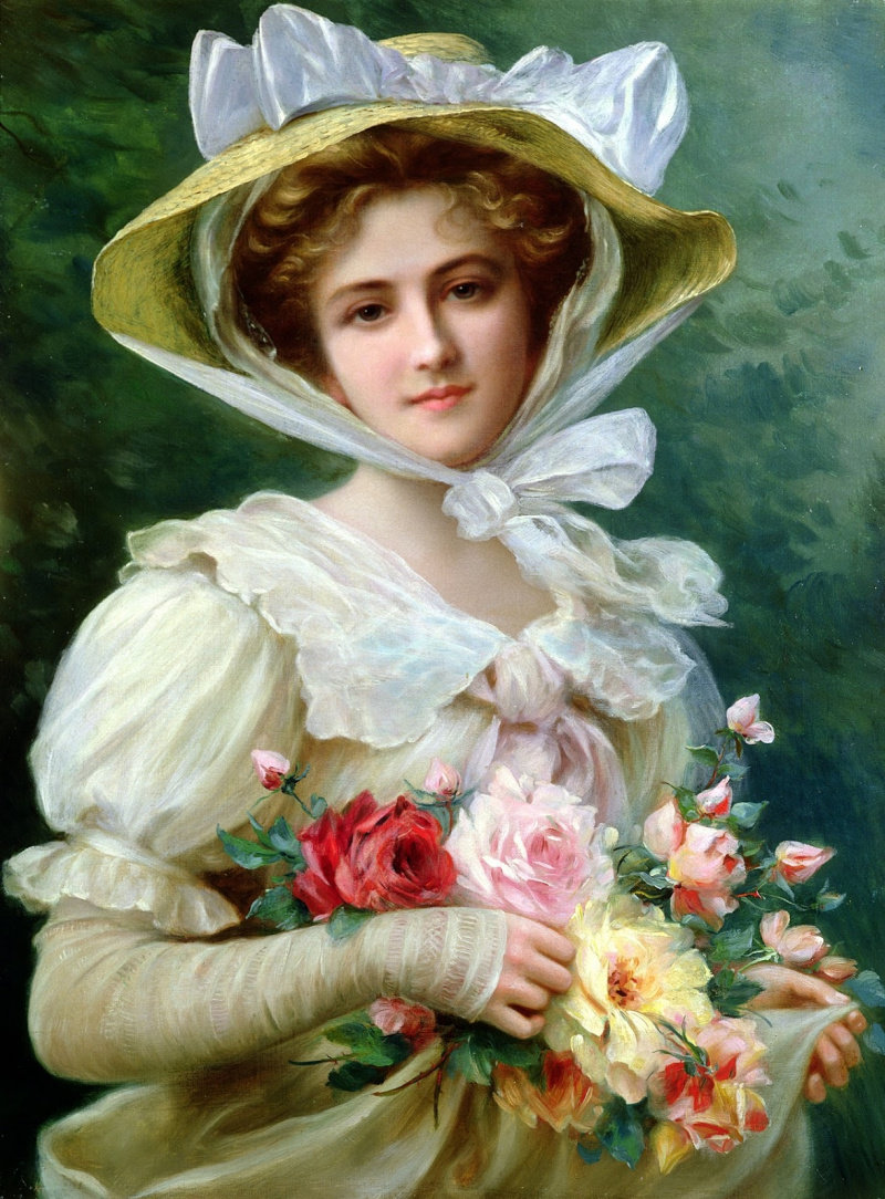 Девушка с букетом роз. Эмиль Вернон - девушка, 19 век, розы, живопись, портрет - оригинал