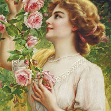 Оригинал схемы вышивки «Девушка с розами. Эмиль Вернон» (№2104100)