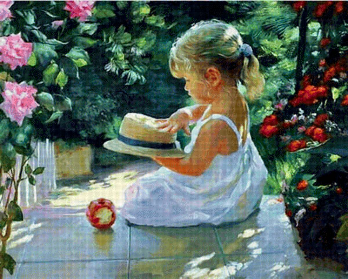 На крылечке. Владимир Волегов - сад, портрет, девочка, пейзаж, цветы - предпросмотр