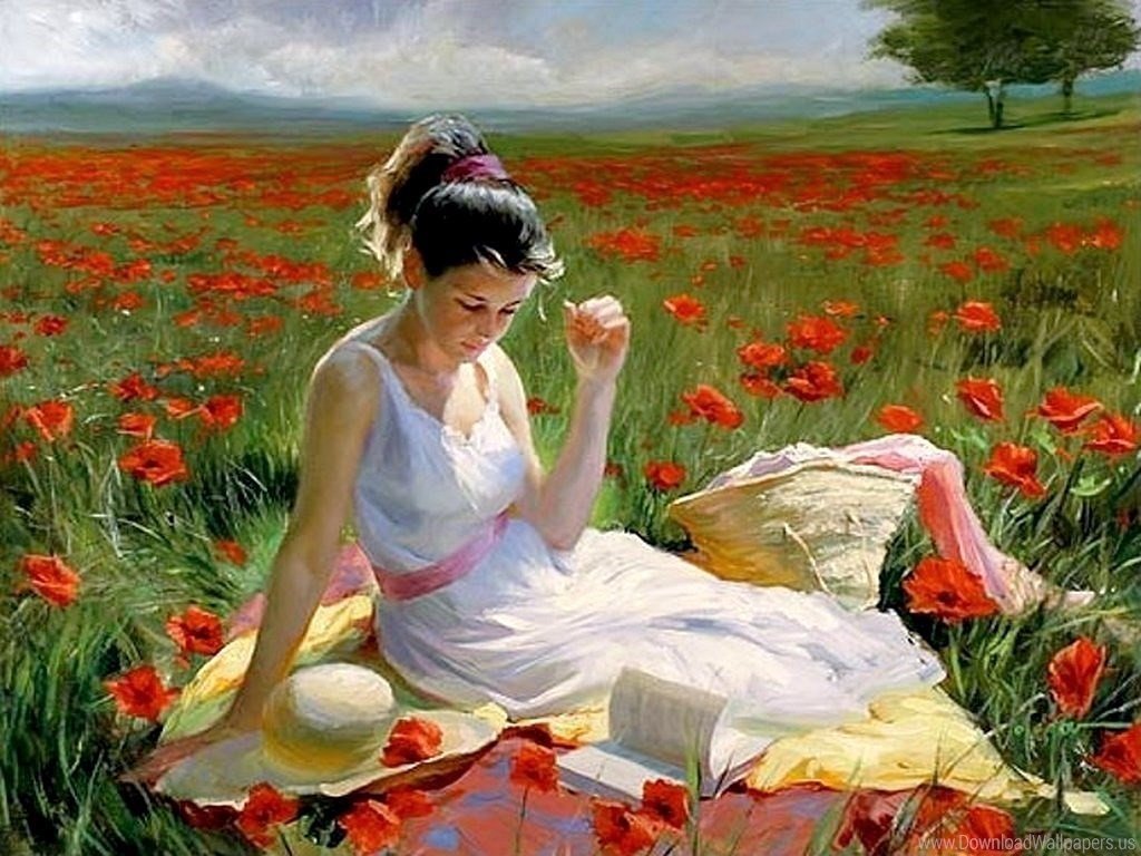 Маковое поле. Владимир Волегов - живопись, лето, пейзаж, маки, девушка, портрет - оригинал