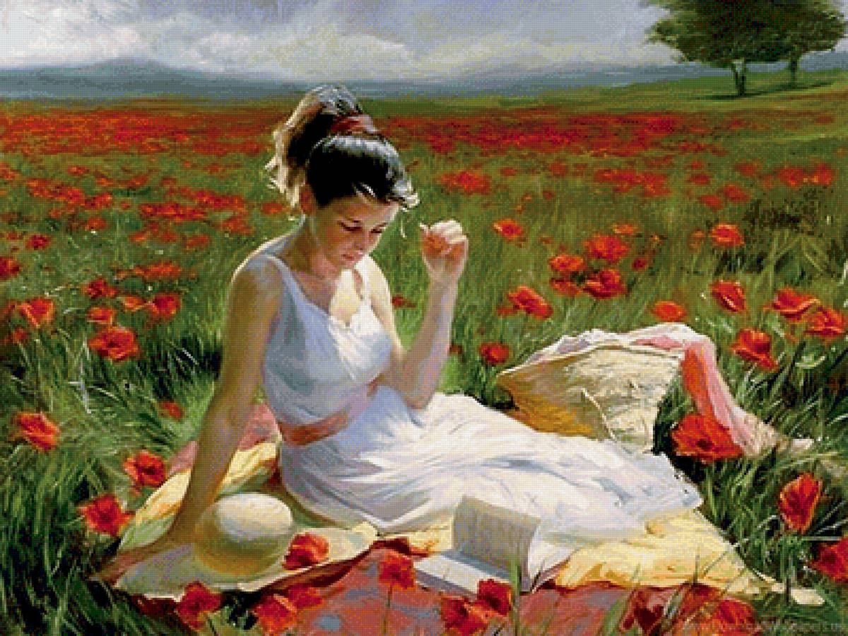 Маковое поле. Владимир Волегов - портрет, лето, маки, пейзаж, девушка, живопись - предпросмотр