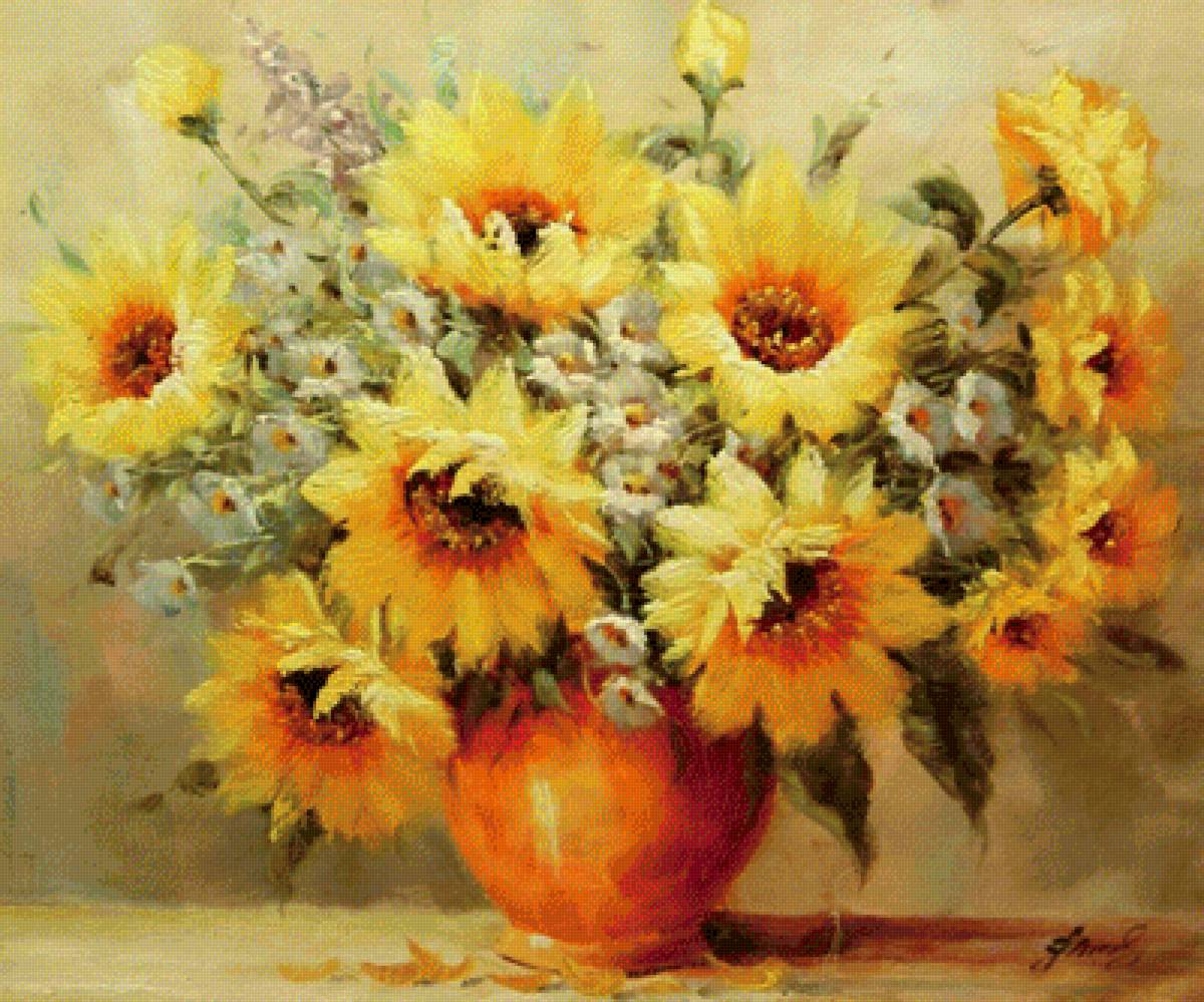 Подсолнухи - букет, натюрморт, цветы, подсолнухи - предпросмотр