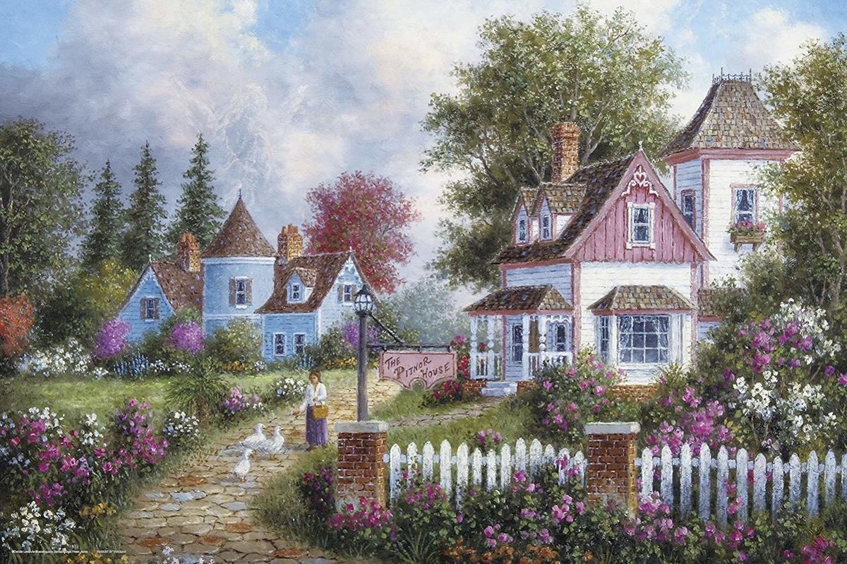 Домик в деревне - дом, цветы, природа, сад, лес, деревня - оригинал
