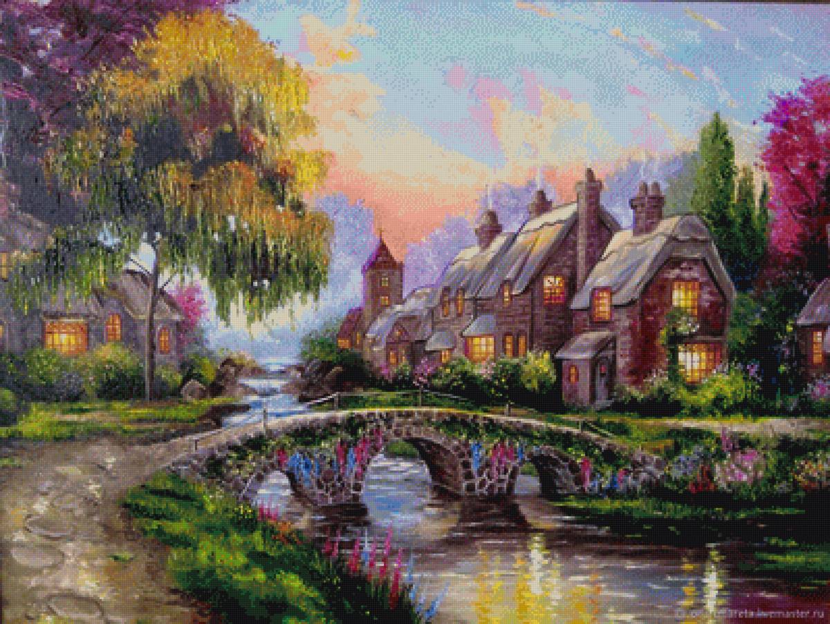 Живописный домик - мост, живопись, река, дом, природа - предпросмотр