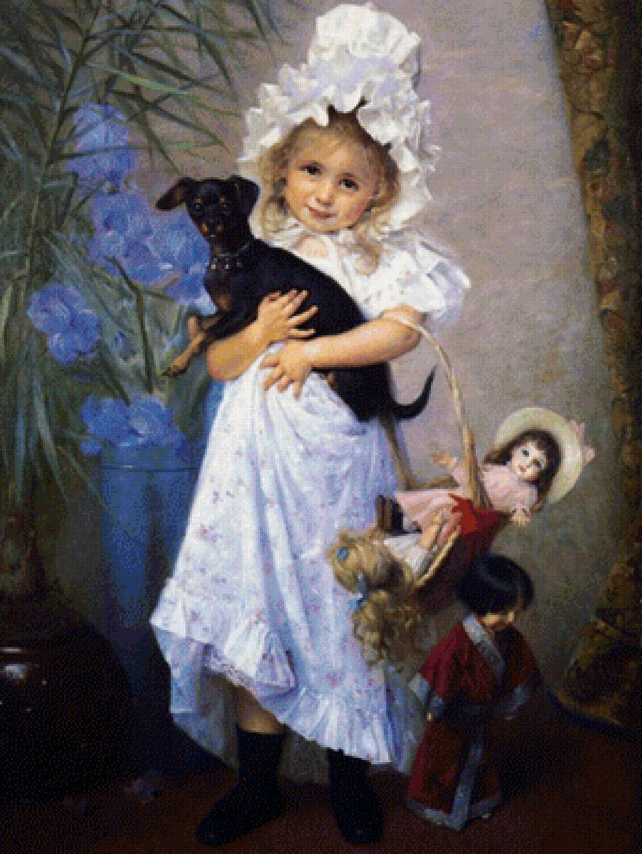 Девочка с собакой. Элизабет Виже-Лебрен - девочка, живопись, портрет, собака, 19 век - предпросмотр