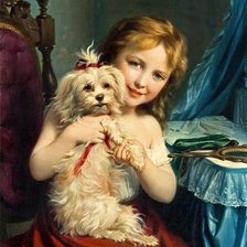 Схема вышивки «Девочка с собакой. Фриц Цубер-Бюлер»