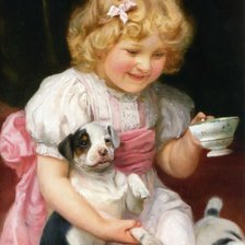 Схема вышивки «Девочка со щенком. Артур Джон Элсли»