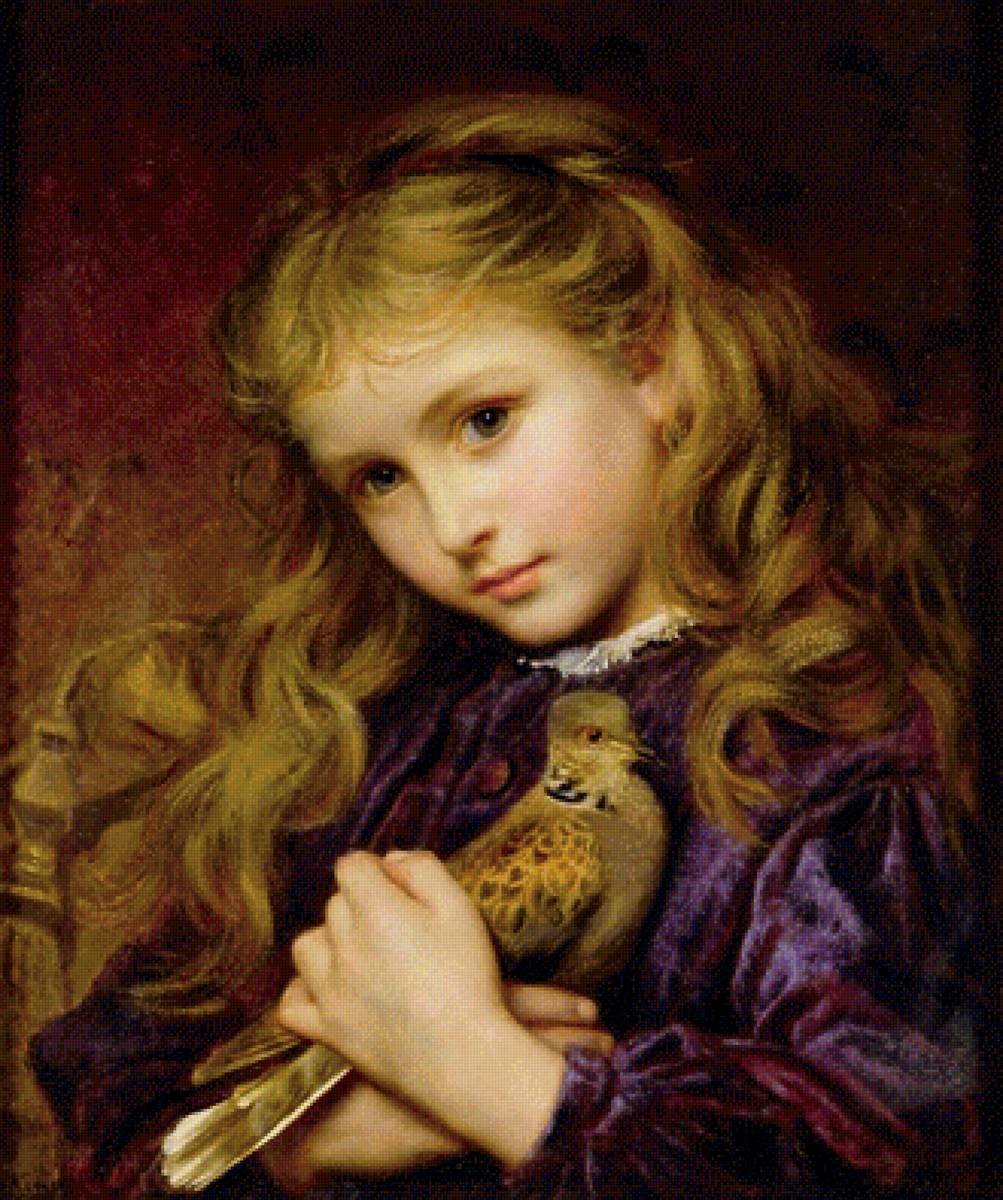Девочка с голубем. Софи Жанжамбр Андерсон - живопись, портрет, 19 век, птица, голубь, девочка - предпросмотр