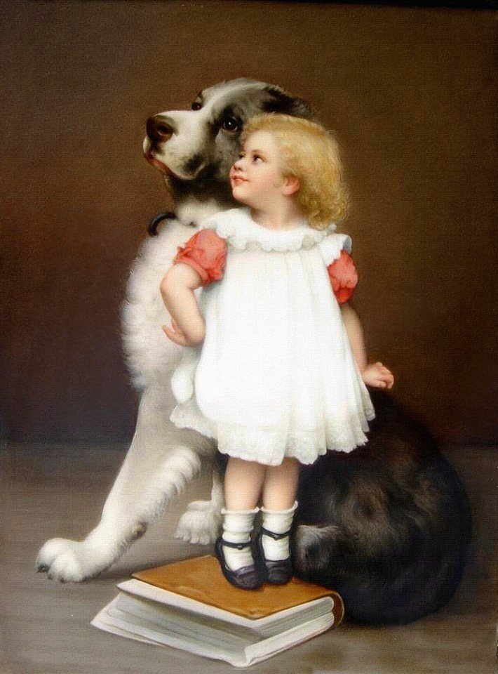 Кто выше? Артур Джон Элсли - портрет, 19 век, девочка, собака, живопись - оригинал