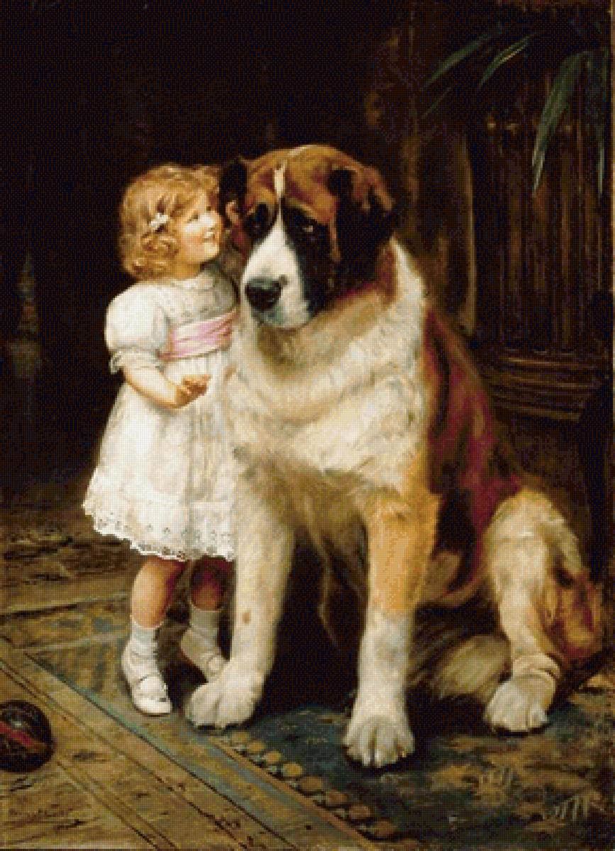 Лучший друг. Артур Джон Элсли - 19 век, собака, живопись, девочка, портрет - предпросмотр