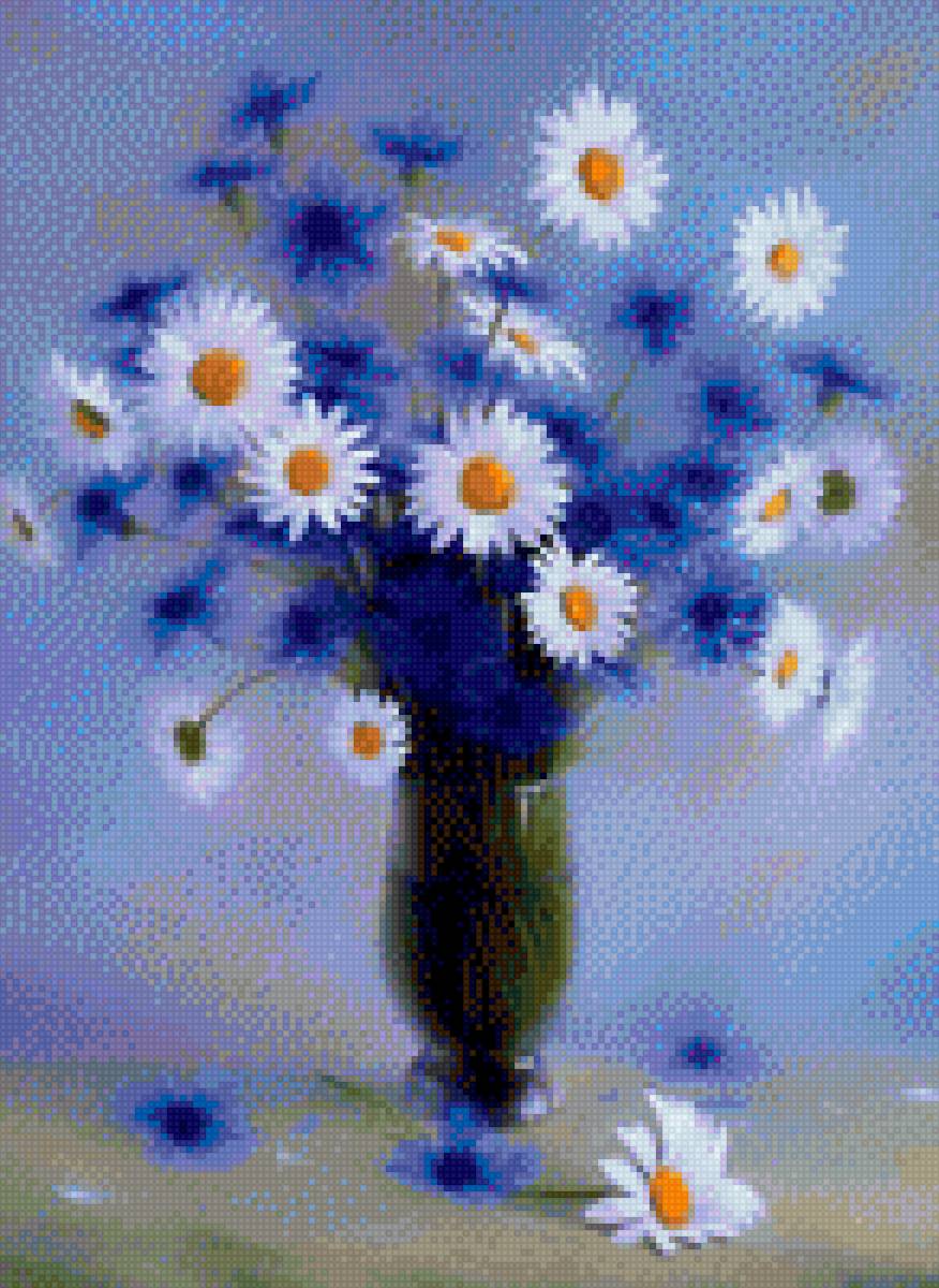 Нежность - ромашки, васельки, ваза - предпросмотр