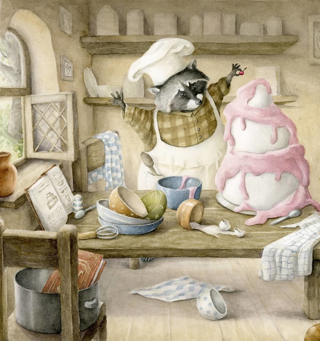 Енот, торт - торт, готовить, енот, сладость, дом, кухня - оригинал