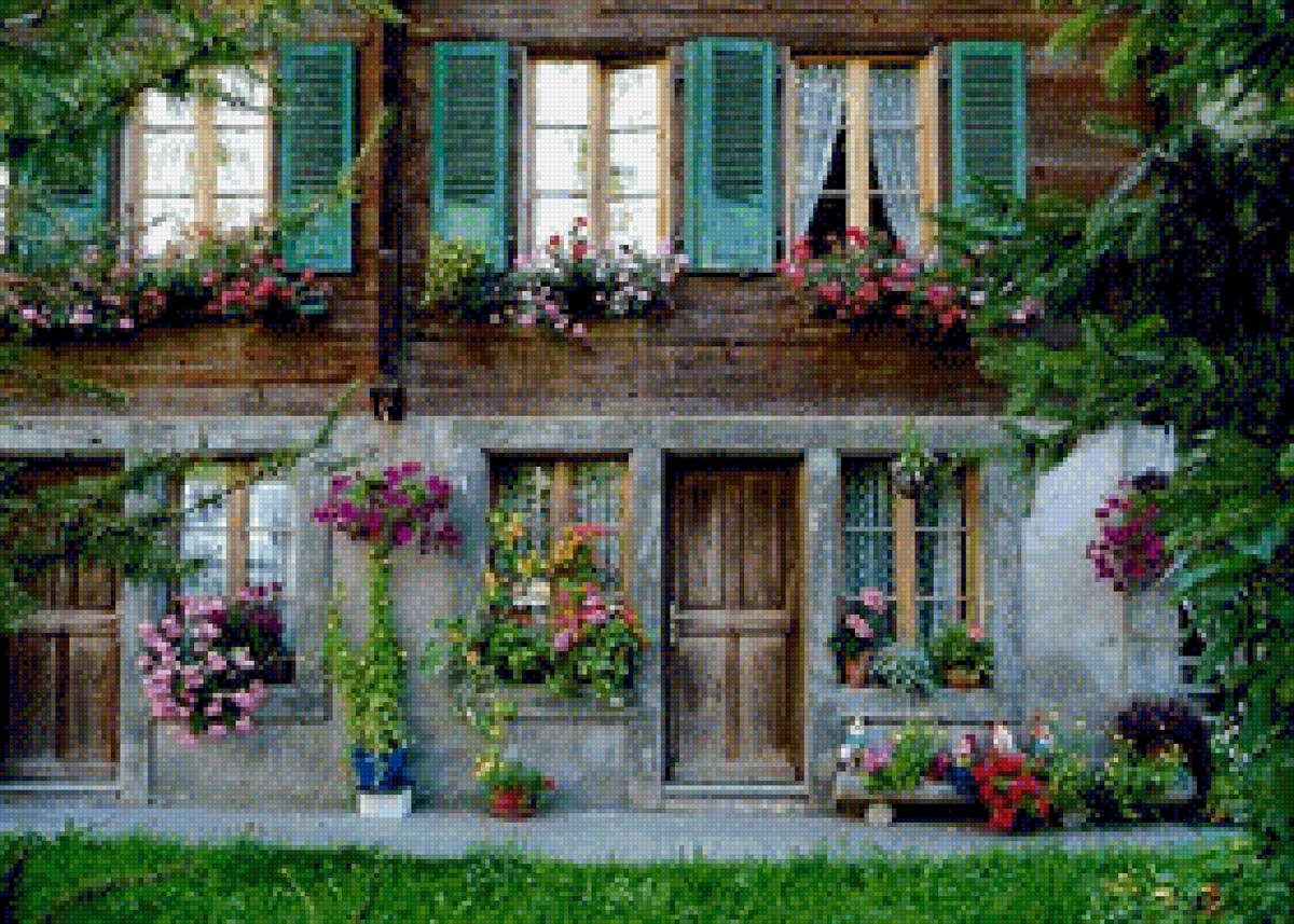 дворик - дворик, цветы, двери, окна - предпросмотр