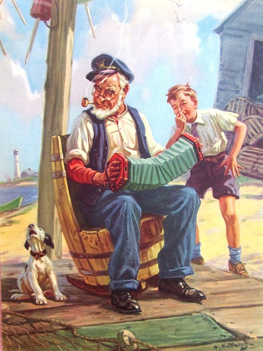 дедушка и аккордеон - собака, дедушка, мальчик, аккордеон - оригинал