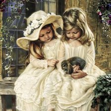 Схема вышивки «Девочки с кроликом. Сандра Кук»